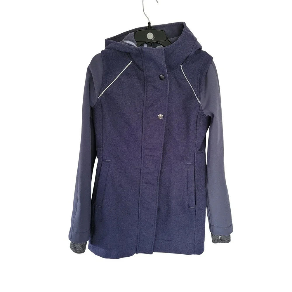 Ivivva by Lululemon Girls Blue‎ Softshell Wool Blend Long Hooded Jacket 12 #1